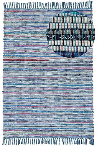 carpetfine Flachgewebeteppich Kelim Chindi Blau 140x200 cm | Moderner Teppich für Wohn- und Schlafzimmer