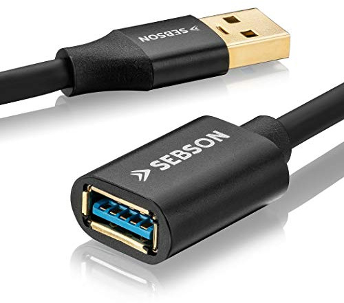 SEBSON USB Verlängerung 2m - A Stecker auf A Buchse - USB 3.0 Daten Kabel 5 Gbit/s Datenübertragung, Verbindungskabel PC, Laptop, Drucker, Festplatten