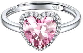 ChicSilver Anello Donna Argento 925 Regolabile, Anello Donna Rosa Tormalina Pietra Portafortuna Ottobre, Anelli Cuore Regolabili Confezione Regalo
