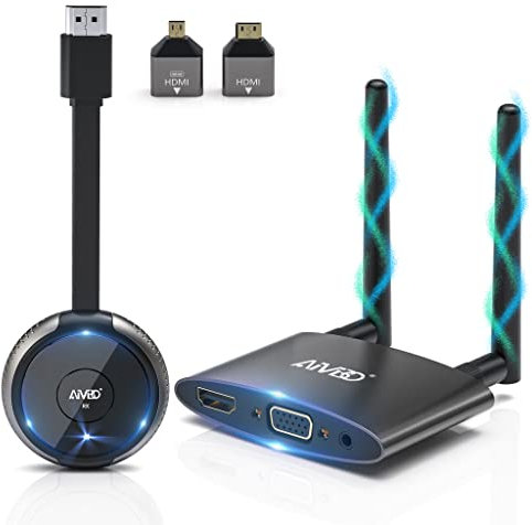 HDMI sans Fil Émetteur et Récepteur 4K/5G, VGA HDMI Double Écran, Wireless Transmitter Receiver Streaming Signal Vidéo Audio Stable pour Laptop/Camera/Phone/PS5 vers HDTV/Monitor/Projector 165FT