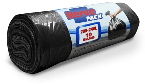 200-240L Black Bin Bags, 100% Recycled Bin Bags Counts 10 Bin Liners 110x125 cm Strong Trash Bin Liners for Domestic & Commercial Waste that Keeps your Bin Clean
