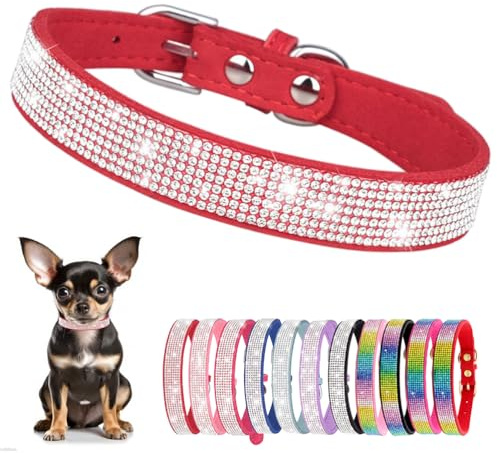 Hundehalsband Kleine Hunde, Halsband Welpe Mit Strass Perlen Glitzer Kristall Steine MäDchen Halsband Katze HüNdin Strasssteinen,Rot S