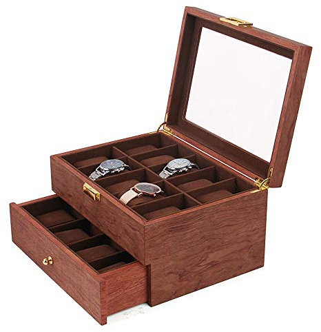 Uhrenbox, Holz Uhrenkasten mit Transparenten Acryldeckel Schmuckkasten Uhrenkoffer Schmuckkästchen für 20 Uhren