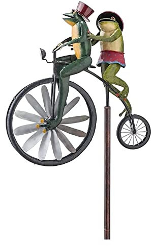 Sculptures De Jardin Décoration de jardin grenouille vintage Bicycle de vent métallique Métalclone Cyclone Bike debout vent Turning Moulin à vent Décoration de jardin Décoration Statues De Jardin En P
