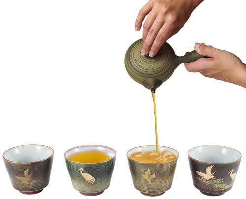 Tazze in ceramica da 4 pezzi, tazze da tè giapponesi tazze da tè retrò in cinese tazze da tè per tè Kung Fu giapponesi con tazza di tè con scatola per bere(02)