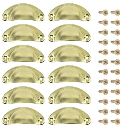 Yosawo 12 Stück Muschelgriff Schubladen Griffe Schranktürgriff(Gold)