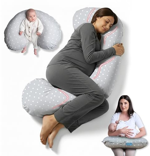 BellaMoon Almohada de embarazo 3 en 1, soporte de almohada de cuerpo completo para mujeres embarazadas, almohadas de embarazo ajustables en forma de C para dormir, amamantar y tumbona para bebé, funda