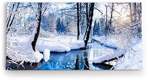 Paul Sinus Wandbild 120x60cm Bach im Wald Winter Schnee Winterlandschaft Weiß