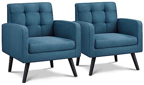 Yaheetech 1 par fåtöljer med armstöd, bekväm och modern, TV-fåtölj, relaxfåtölj, vardagsrum, klubbfåtölj, soffa, 136 kg, lastbar, blå