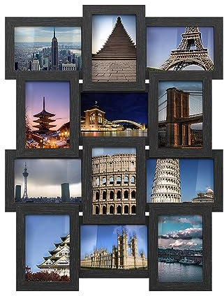 SONGMICS Cornice per Foto Multiple, Collage di 12 Cornici Portafoto da Parete, Cornici per Foto 4x6, Decorazione da Parete, Espositore da Appendere, Assemblaggio Richiesto, Nero Inchiostro RPF26BK