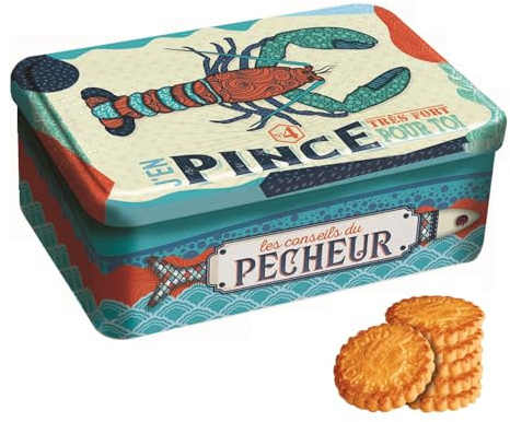 DV France | Latta in Metallo Biscotti Burro | Frollini Burro e Sale | Galettes e Palets al Fior di Sale - 300 Gr | Latta Metallo Disegno Aragosta