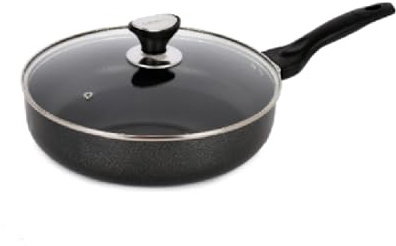 UWEVO Classic Induction Non Stick Aluminium Frying Pan with Lid – Durable Cookware for Healthy Cooking – Easy Clean, Scratch Resistant, Gas & Induction Hob Compatible,24cm