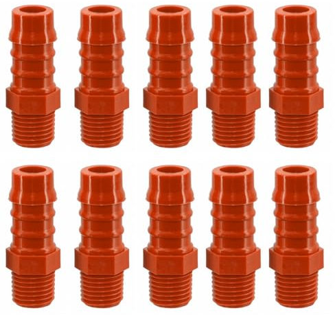 Schlauchverschraubung aus Nylon Außengewinde 1/4 BSPT Ø 12 mm, Packung mit 10 Stück, rot - AWSPLASTIC 1412PAR