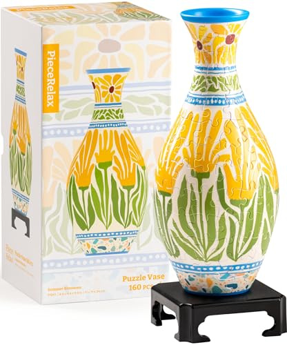 PieceRelax Unique Flower Vase - 3D Puzzle Vase for Adults to Flower Arrangement and Home Decoration Made By 160 Curved and Translucent Plastic Puzzle Pieces - Summer Blossom [S1041]