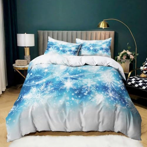 Srigzcaly Tiermode-Schneeflocke Bettwäsche 135x200 cm Hellblau, Kinderbettwäsche 3teilig, Weiche Microfaser Wendebettwäsche-Set - Deckenbezug und Kissenbezug mit Reißverschluss