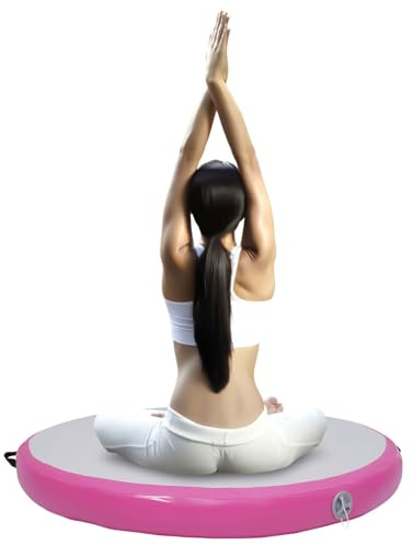 Aufblasbar Turnmatte, Durchmesser 100CM Fitness-Matte Gymnastikmatte mit Luftpumpe, 10cm Dicke Yogamatte Tumbling Matten Trainingsmatte (Rosa)