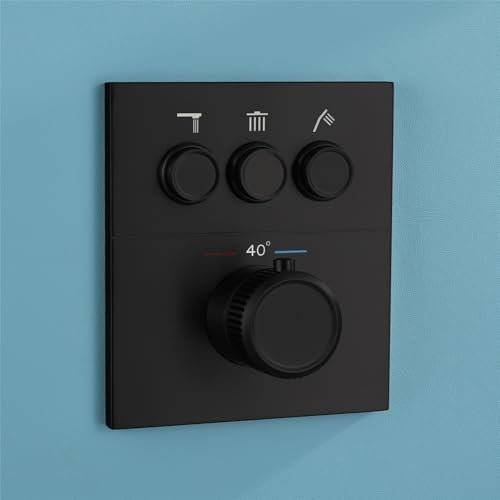 YYBAO Thermostatic Shower Mixer Valve Concealed, Shower Valve Thermostatic 3 way Brass Shower Diverter Valve for All Plumbing Systems, Can Use All Options at A Time(Black)