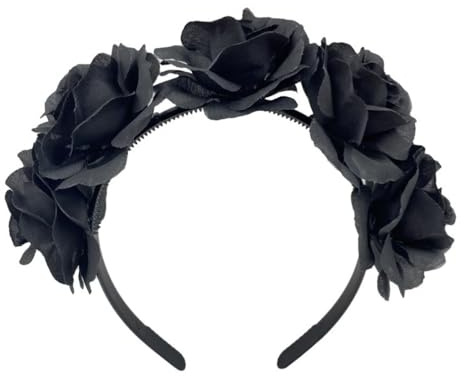 Whakano Blumen Stirnbänder für Damen,Halloween Haarreif Haarbänder Kopfband für Haare,Haarreif Kopfbedeckung Haarschmuck für Frauen Mädchen,Hochzeit Karneval Party Cosplay Kostüm Zubehör,Schwarz A