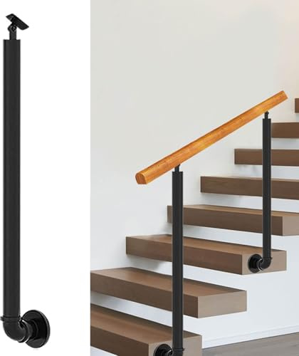 Pasamanos para interiores y exteriores, postes de cerca para áticos, pasillos, escaleras de tubo redondo de hierro forjado de metal negro, barandillas para balcones de jardín y terraza(90cm(35.4in))