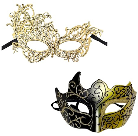 XDGBGFN 2 Stück Maskerade Venezianische Maskerade Damen Herren Maske Schwarz Spitze Maske Elegant Maske für Halloween Karneval Cosplay