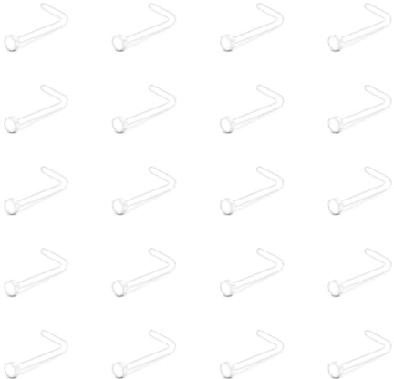 LAURITAMI 20Pcs Clear Nose Studs Retainers 18G Invisible L Shape Nose Rings Studs Flat Top Plastic Bioflex Hide Piercing for School Work