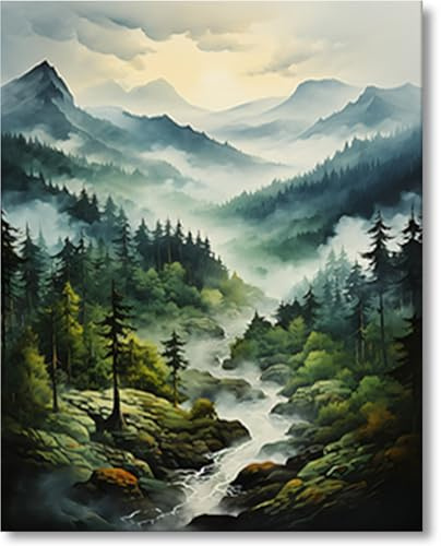 Gutluz måla efter siffror vuxna landskap – Paint By Numbers vuxna landskap – måla efter siffror vuxen målarduk pensel – pysselset vuxna 40 x 50 cm