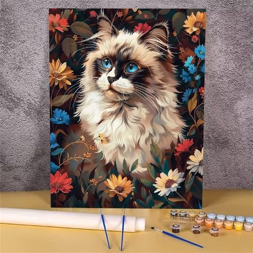 Malen Nach Zahlen Tier,Katze Malen Nach Zahlen Erwachsene,DIY Handgemalt Ölgemälde Leinwand Kits,Anfänger Erwachsene Paint by Numbers Malen Nach Zahlen zur Heimdekoration,Kein Rahmen 50x65 cm GH-1689