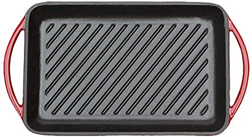 Poêle grill rectangulaire en fonte émaillée avec poignées en boucle pour griller du bacon, du steak et de la viande, compatible avec tous les types de cuisinières, y compris l'induction