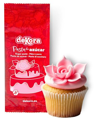 dekora - Pasta de Azúcar Fondant Rosa 150g - Pasta para Tartas y Repostería - Sin Gluten ni Lactosa - Sabor Vainilla - Suave, Flexible y Fácil de Moldear para Decoraciones Creativas