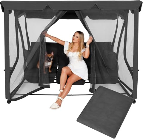 SPRINGOS Moskitonetz für Gartenschaukel – Schutznetz mit Reißverschluss, 165 cm Höhe, 660 cm Umfang – Universelle Insektenschutz-Abdeckung für Hollywoodschaukel, Polyester, dunkelgrau