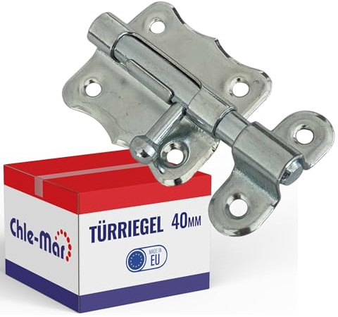 Chle-Mar Türriegel klein 40 mm, Universelles Edelstahl Riegelschloss | Robuster Schubriegel für Türen, Gartentore, für Innen & Außen, Witterungsbeständiger Bolzenriegel, Universeller Schlossriegel