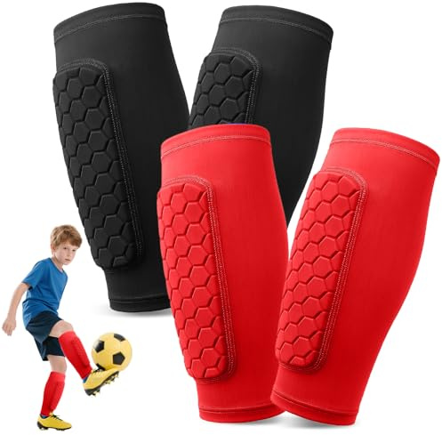 Pardofelis 2 Paar Schienbeinschoner Kinder Fussball, Atmungsaktiv und rutschfest, Schienbeinschoner Fußball Herren, Sport Schienbeinschutz für Kinder Erwachsener Fußballspieler - Schwarz Rot, XL