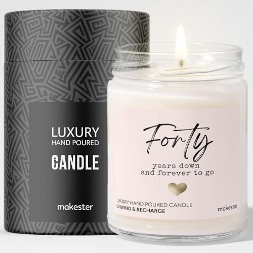 40th Wedding Anniversary Candle Gift - Luxury Soy Wax - Vanilla, Jasmine, Sugared Almond - Makester