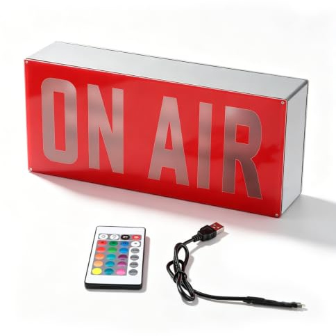 Cheotime ON AIR Beleuchtetes Broadcast Warnschild Neon Schild, LED RETRO Light USB Powered 12 Lichtfarben mit Fernbedienung für Studio Zuhause Firma