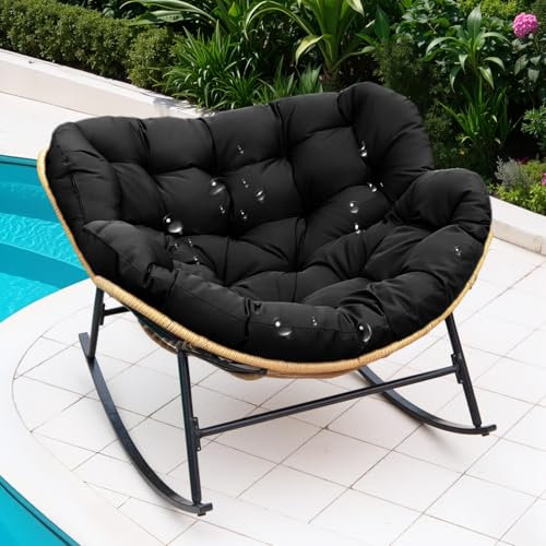 ZSWXF Schaukelstuhl Auflage 125x130x10cm, Schaukelsessel Outdoor Kissen Wasserdicht Rattan Sitzkissen Papasansessel Indoor, Gartenstuhl Auflage Auflage Doppelt (Nur Kissen),Schwarz