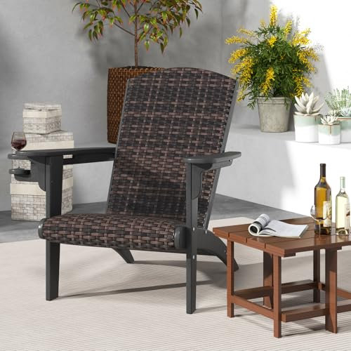 GIANTEX Adirondack Stuhl, Adirondack Chair mit Getränkehalter & gepolsterter Sitzfläche, HDPE-Gartenstuhl für Garten, Balkon, Terrasse, 92 x 76 x 100 cm, belastung bis 150kg (Schwarz)