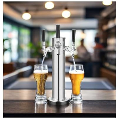 NJDQFA Dispenser a Torre per Birra alla Spina, Triplo Rubinetto Kit Spillatore Colonna Birra in Acciaio Inox, Regalo per la Festa del papà
