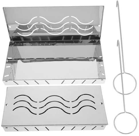 Yardwe 2 Stück Raucherboxen für Grill Bbq Holzchip Smoke Box mit Deckel für Gas und Holzkohlegrill zum Räuchern von Fisch und Gemüse Tragbar für Unterwegs