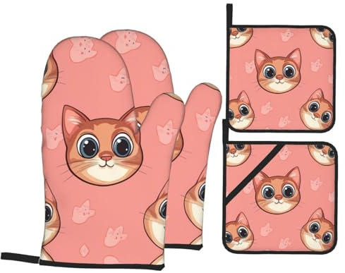 Lot de 4 maniques de cuisine résistantes aux températures élevées de 260 °C, gants de cuisson en forme de tête de chat, pour barbecue