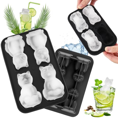 Vexillic Bac a Glacon Silicone avec Couvercle,2 Pièces Grand Glacons Moule 3D Chat et Chien avec Entonnoir, Sans BPA pour Whisky, Cocktails, Aliments Pour Bébé, Fruits