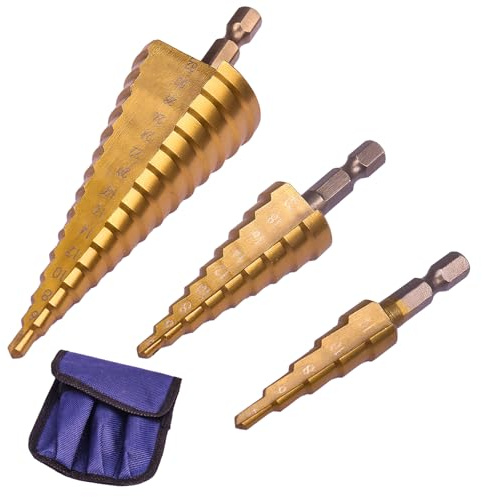 3PCS HSS Step Drill Bits Set, Hex Shank High Speed Spiral Cone Cutters for Metal, 4-12mm, 4-20mm, 4-32mm Cone Drill Bit Step Bits for Sheet Metal, Stainless Steel, Aluminum, Wood, Plastic