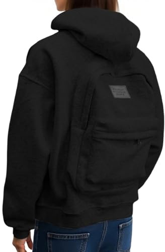 Generisch Backpack Felpa con cappuccio da uomo e donna, con cappuccio, oversize, casual, con cappuccio, tasche nascoste, felpa per il tempo libero, sport, streetwear M 4XL