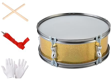 JISADER Snare Drum Einzeltrommel 13 Zoll Marching Übungstrommel Aus Aluminiumlegierung Inklusive Handschuhe Drumsticks Und Tragegurt Doppelseitig Spielbar Fü, Golden