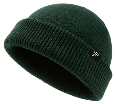 Comhats XL/XXL Fisherman Beanie Trawler Beanie Herren Damen Wintermuetze Strickmuetze Winter Dunkelgrün M/L