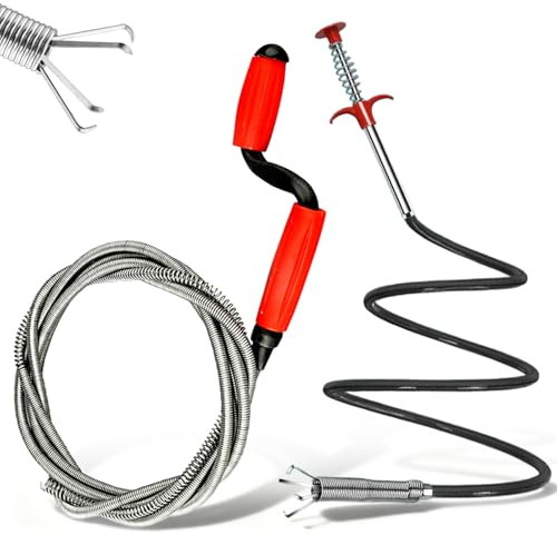 2 Pack Professional Drain Unblocker Tool, 6M*6mm Flexible Toilet Plumbing Snake Hair Clog Remover Wire Drain Auger Cleaning Tools for Kitchen Bathrom and Shower Sink