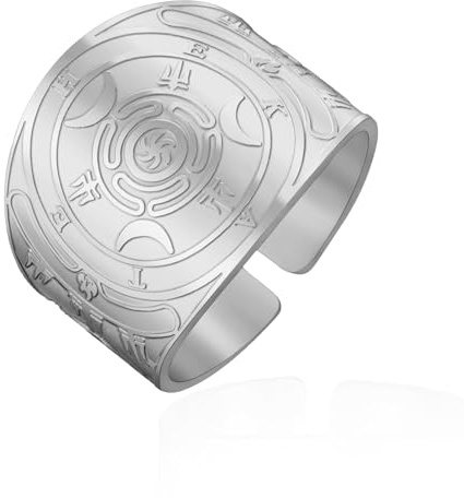 Bague Roue d'Hécate en acier inoxydable Strophalos Triple Moon Goddess Bague ajustable à bande ouverte Pagan Wicca Amulette Bijoux pour femmes et hommes