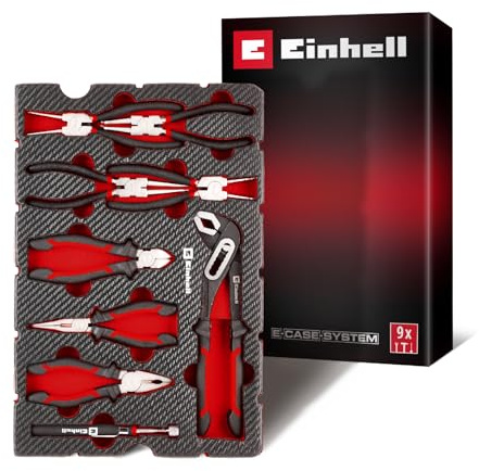 Einhell E-Case Werkzeugeinlage 9-tlg. Zangen-Set | Sprengringzangen-Set | Wasserpumpenzange | Kombizange | Telefonzange | Seitenschneider | Teleskop-Magnet | E-Case-System