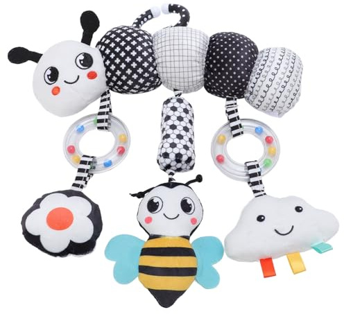 OVAQUIXI Plüschtier Zum Aufhängen, Spielzeug für Babybetten, Kinderwagen, Handgefertigtes Schwarz-weißes Spielzeug