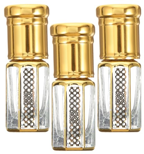 HAMPPLIES 3Pcs 3Ml Glass Perfume Bottles Empty Roller Bottles for Women Essential Oils Travel Portable Leak-Proof Massage Oil Containers Gold