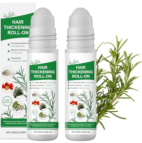 Haarverdickendes Roll-On Serum, Haarwachstumsserum, Haarserum zum Ausdünnen und Ausfallen, Rosmarinöl für das Haarwachstum roller-20ml, ätherische Pflanzenöle unterstützen volleres Haar (2P)